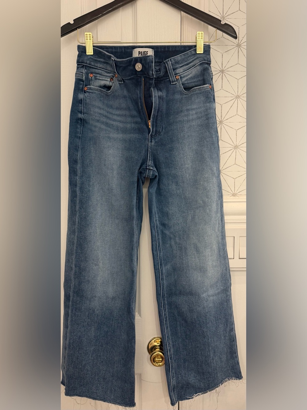 PAIGE Anessa High Rise Crop Wide Leg Raw Hem Jeans Size 26